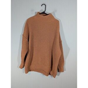 Aerie Sweater Women Sz S Brown Ribbed Mock Neck Relaxed Slouchy Pullover